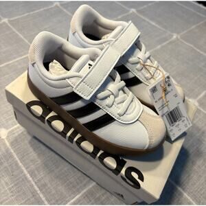 adidas VL Court 3.0 Elastic Lace Sneaker, White/Black/Grey, 11 US Unisex Little